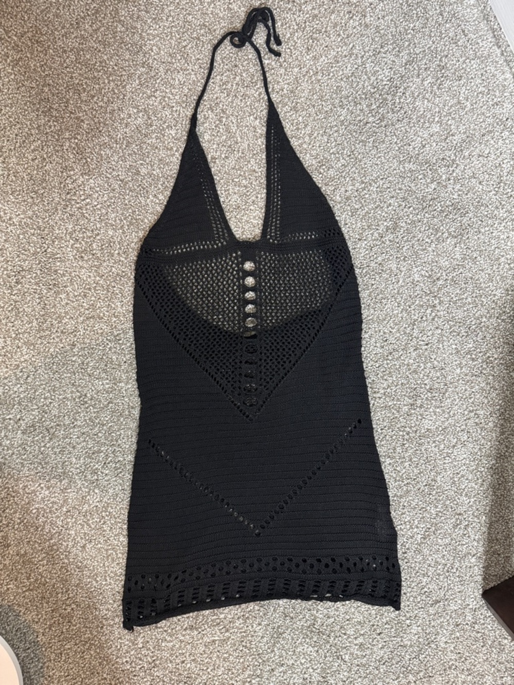 Black Crochet Halter Swim Coverup Dress